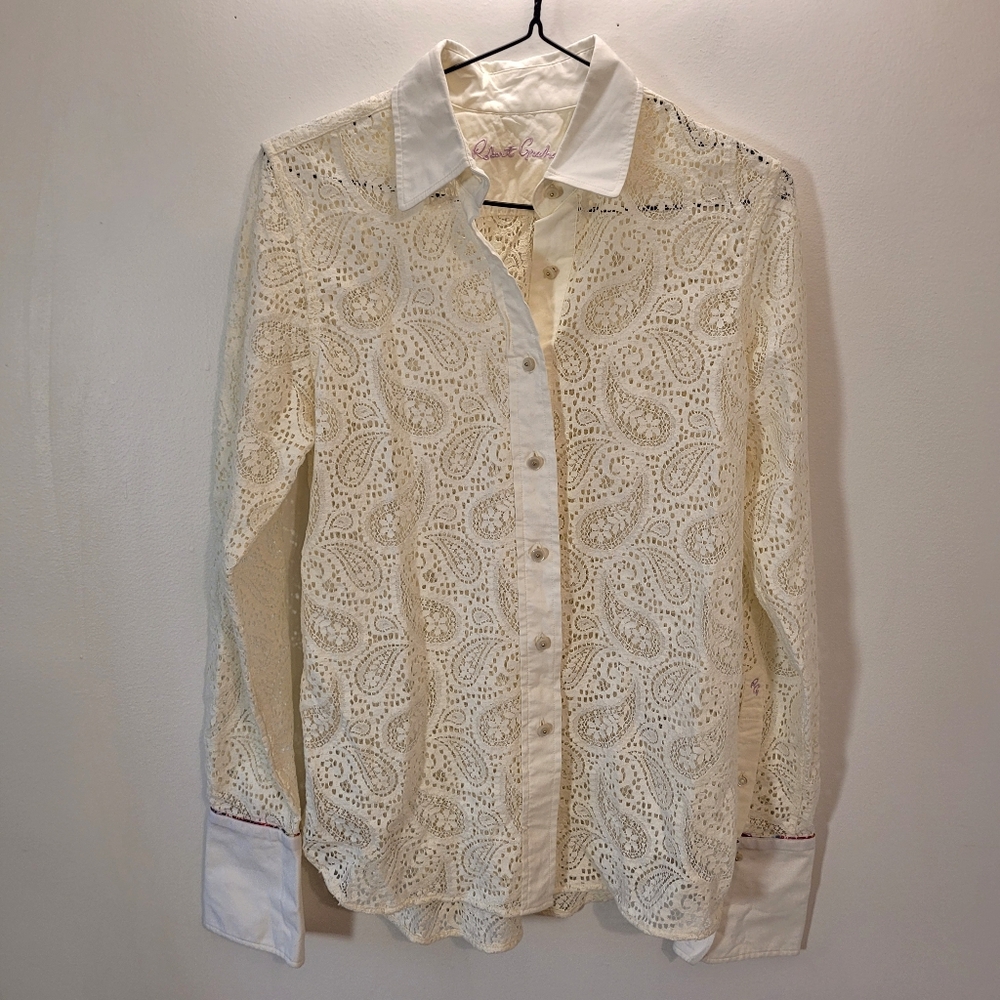 Robert Graham Women's Cream Lace Button Down Shirt - S